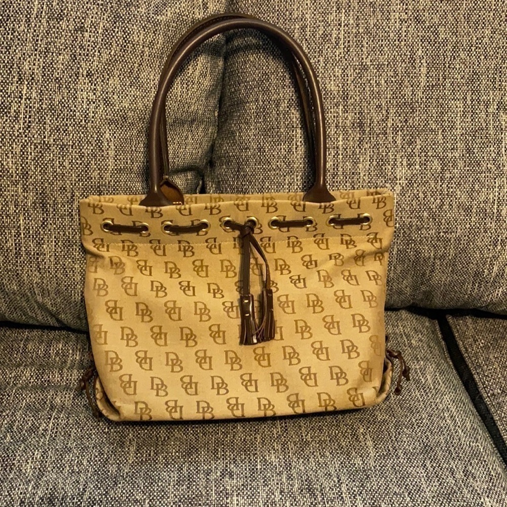 Dooney & Bourke Anniversary Signature Monogram Logo Tulip Tassel Tote